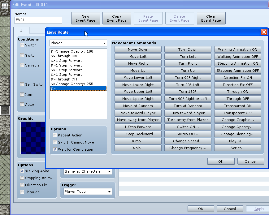 Add the relevant movement commands using opacity.